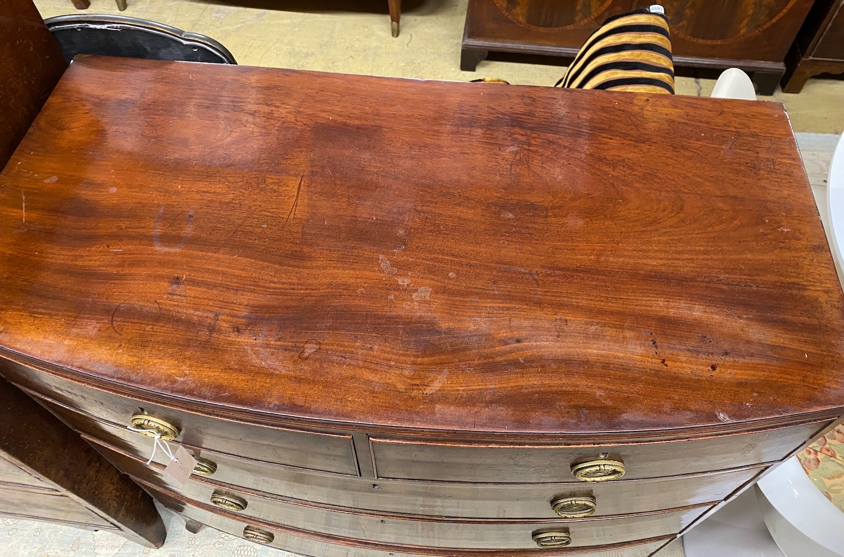 A Regency mahogany bowfront chest, width 106cm, depth 56cm, height 104cm